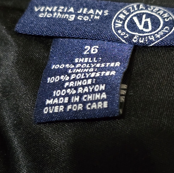 Venezia Black Imprinted Skirt with Fringe, Plus Size 26 - Picture 3 of 3